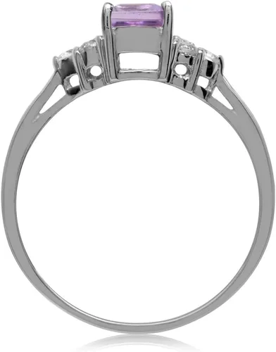 Vista 3 de Silvershake Anillo de compromiso de plata de ley 925 chapada en oro blanco o amarillo con piedra natal con forma octágona, de 0.276 x 0.197 in