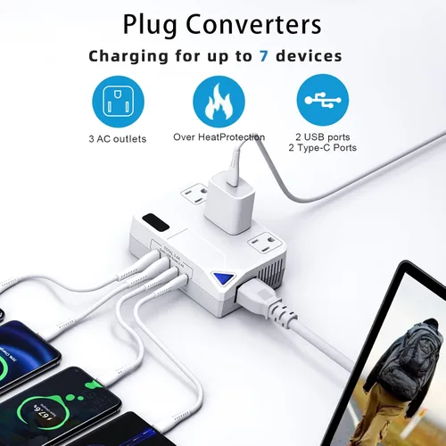 Vista 14 de Enchufe de conversión de 250 W, convertidor de viaje internacional con 2 puertos USB y 2 puertos USB-C, reducción de 220 V a 110 V para áreas de 100
