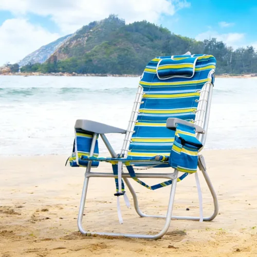 Vista 2 de Romswi Silla de playa alta extra ancha para adultos, mochila de asiento alto de 17 pulgadas con bolsa refrigeradora, soporte para taza y teléfono