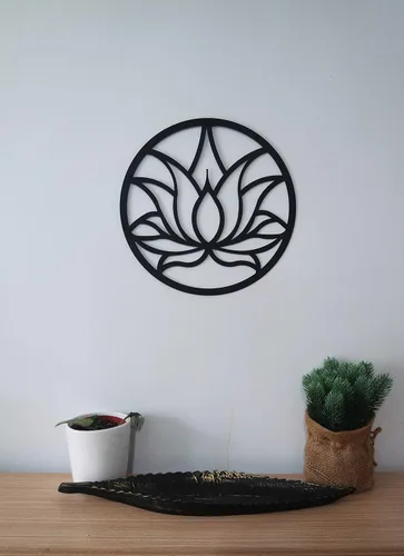 Vista 4 de dogalmasacom Arte de pared de metal de flor de loto, decoración de pared redonda de mandala de metal, arte de pared colgante para yoga, zen