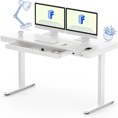Vista 15 de FLEXISPOT Comhar - Escritorio de pie eléctrico de cristal puro con cajones, escritorio y puertos de carga USB, escritorio ergonómico de altura