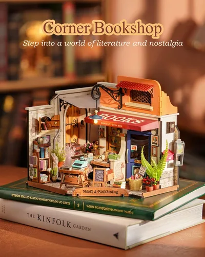 Vista 2 de Rolife Kit de casa en miniatura para bricolaje, librería a escala 1:20, kit de construcción de mini casa con luces LED, kits de manualidades
