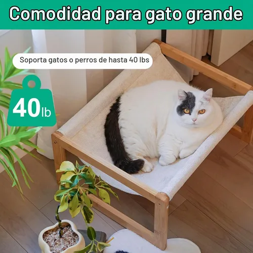 Vista 2 de kiplant Hamaca grande para gatos, hamaca elevada de madera de bambú para mascotas, 21 x 16.5 pulgadas, adecuada para gatitos, cachorros, conejos