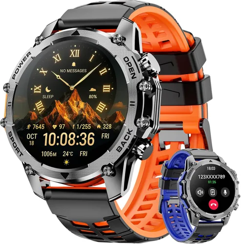 Vista 9 de Hwagol Relojes inteligentes para hombre (llamada/notificación), reloj inteligente militar de 1.52 pulgadas, dos kits de estilos, linterna, más