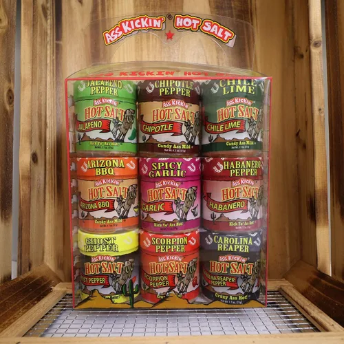 Vista 5 de Ass Kickin' Set de regalo de sal picante y picante – 1.1 onzas (paquete de 9 variedades) – Sabor perfecto para condimentos de palomitas de maíz, sal