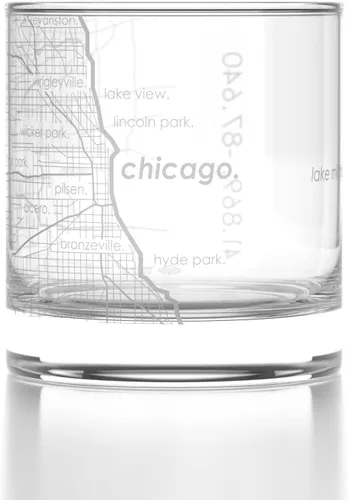 Vista 23 de Well Told Vaso de rocas grabado con mapa de Akron, Ohio, cristalería estilo antiguo (325ml, transparente) Vaso de bourbon grabado, regalos