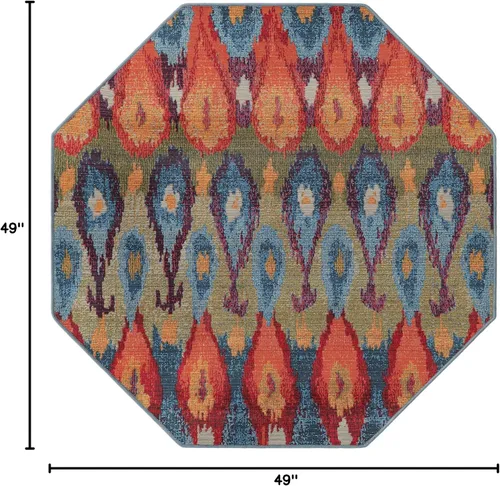Vista 2 de Unique Loom Outdoor Modern Collection - Alfombra de área Ikat (4 pies 1 pulgada octágono multi/borgoña)