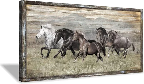 Vista 8 de Cuadro de caballos de madera para decoración de pared: pintura moderna de animales de caballo de vida silvestre sobre arte de pared de madera