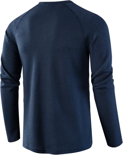 Vista 3 de LOCALMODE Camisetas casuales de manga larga con cuello redondo para hombre de Waffle Henley