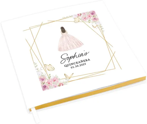 Vista 17 de Andaz Press Libro de invitados de quinceañera personalizado con detalles dorados, 120 páginas de 8.5 x 8.5 pulgadas, álbum de fotos de tapa dura