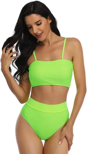 Vista 6 de Summer Mae Women Bandeau Bikini Removable Straps Padded High Waist Cheeky Bathing Suit