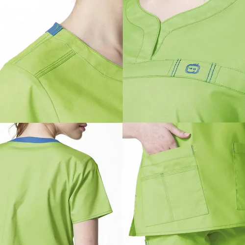 Vista 4 de WonderWink WonderFLEX - Camiseta curvada con cuello muesca para mujer 6208 y pantalón deportivo con cremallera tipo cargo 5908 (XS - 3XL)
