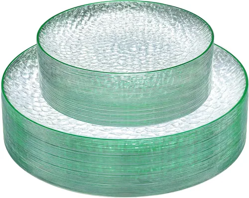 Vista 17 de Rubtlamp 60 platos de plástico, platos desechables de color marrón transparente, platos de plástico martillados resistentes, platos desechables