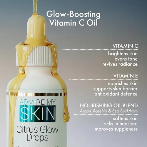 Vista 8 de Admire My Skin Aceite de vitamina C Gua Sha para la cara, aceite facial orgánico para una piel brillante con aceites de argán y rosa mosqueta