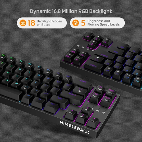 Vista 6 de LTC NB681 Nimbleback - Teclado mecánico con cable al 65%, retroiluminado RGB ultracompacto de 68 teclas para juegos con interruptor intercambiable