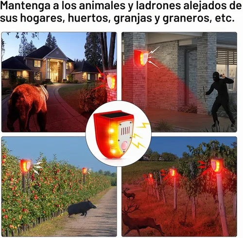 Vista 7 de Qualirey Detector de movimiento de alarma solar con sensor de movimiento al aire libre de 129 db, luz estroboscópica para perro, detector de alarma
