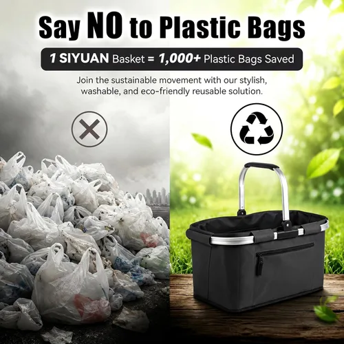 Vista 6 de SIYUAN - Cesta de la compra con asa de 22 litros, plegable, portátil, plegable, para comercialización, color negro