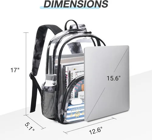 Vista 6 de LIGHT FLIGHT Mochila transparente resistente y transparente, mochila transparente, mochilas duraderas para la escuela, seguridad