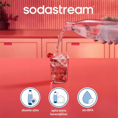 Vista 5 de SodaStream 1L Paquete doble de botellas delgadas aptas para lavavajillas (blanco)