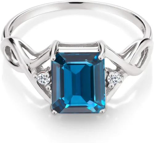 Vista 3 de Gem Stone King Anillo de compromiso de topacio azul Londres y topacio blanco de 2.75 quilates para mujer, plata de ley 925, corte esmeralda de 0.354