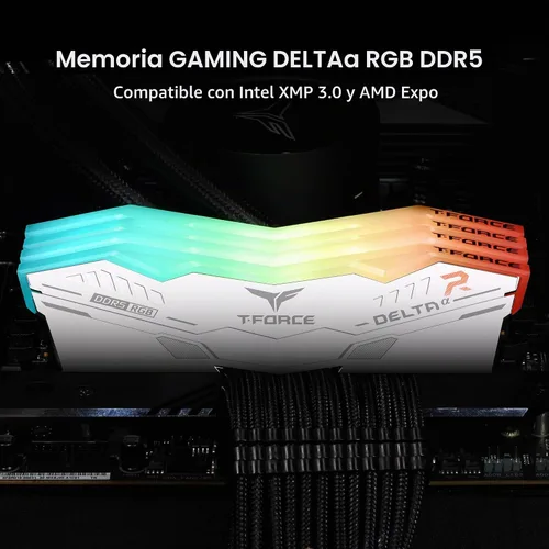 Vista 2 de TEAMGROUP T-Force Delta Alpha RGB DDR5 Ram 32GB Kit (2x16GB) 5600MHz (PC5-44800) CL40 Intel XMP 3.0 y AMD Expo Compatible Módulo de Memoria de Blanco