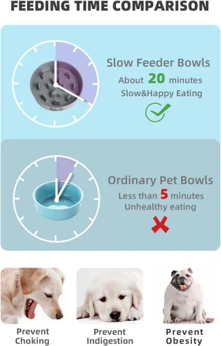Vista 2 de Cuencos para perros de alimentación lenta, cuenco de cerámica para perros de tamaño mediano, color gris