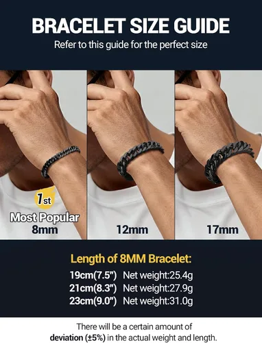 Vista 6 de PROSTEEL - Pulsera de cadena franco de acero inoxidable, pulseras gruesas de moda para hombres y mujeres, chapadas en oro negro de 18 quilates