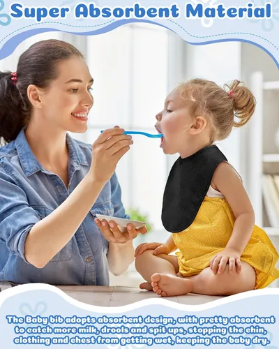 Vista 7 de JaGely Paquete de 30 baberos de muselina para bebé, multicolor, sólido, unisex, impermeable, alimentador ajustable para dentición y babeo