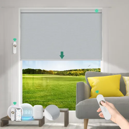 Vista 33 de Persianas motorizadas con control remoto [motor 100% opacas y silencioso] Persianas inteligentes compatibles con Alexa Google HomeKit, persianas