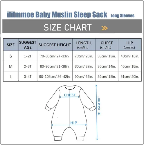Vista 5 de Saco de dormir original de muselina 100% algodón para niños, saco de dormir con piernas, mantas de manga larga para bebé, 1-4T