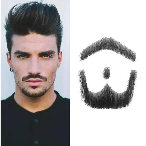 Vista 8 de Bigotes falsos de cabello humano hecho realista con barba falsa hombre barba de cabra para adultos y niños, entretenimiento, drama, fiesta