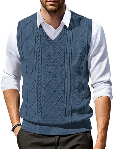 Vista 6 de COOFANDY Chaleco de Suéter con Cuello en V para Hombre Chaleco de Punto Casual Pullover Chaleco Ajuste Ceñido Sin Mangas Ligero Chaleco de Suéter