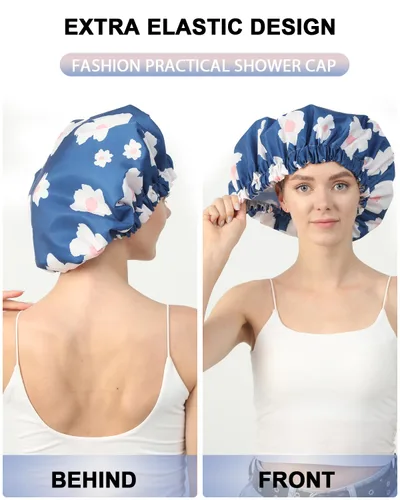 Vista 4 de YIZIJIZI - Gorro de ducha, gorras de baño para mujer reutilizables impermeables, gorras de ducha de dos capas grandes reutilizables adecuadas