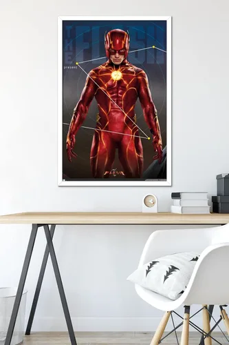 Vista 6 de Trends International DC Comics Movie The Flash - Póster tríptico de pared, 34 pulgadas de largo x 22.4 pulgadas, versión enmarcada en blanco