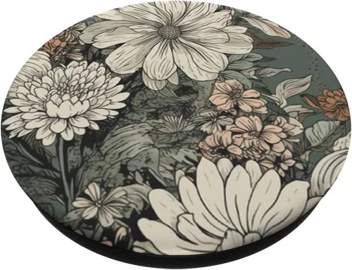 Vista 2 de Flower Bouquet Floral Pattern Sage Green Con PopSockets de flores silvestres PopGrip intercambiables