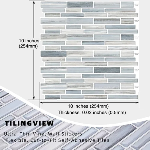 Vista 4 de Tilingview 10 piezas de azulejos de pelar y pegar para salpicaduras de cocina, diseño de tiras, azulejos de vinilo autoadhesivos, adhesivo de pared