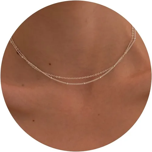 Vista 11 de Tewiky - Collar de Cadena de Oro para Mujer, Chapado en Oro de 14 Quilates, Collar de Cuentas Finas con Forma de Ola, Collar Delicado de Oro Capa
