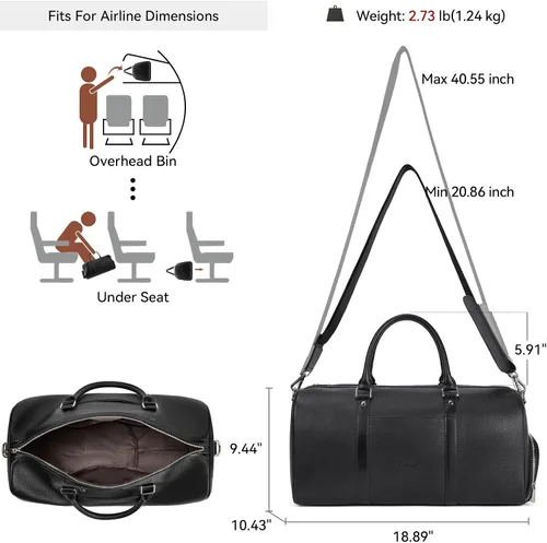 Vista 3 de BOSTANTEN Bolsa de lona de viaje de cuero genuino para el fin de semana, bolsa de lona para gimnasio, deportes, equipaje de mano para hombres