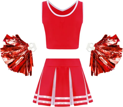 Vista 2 de JEATHA Disfraz de animadora para niñas, uniforme de animadora, sin mangas, con falda plisada, disfraz de cosplay