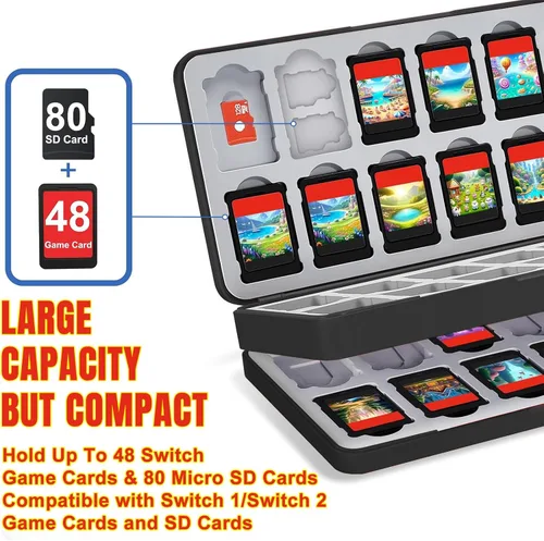 Vista 2 de Switch Game Case for Switch 2 (2025),Switch OLED & Lite,48 Slot Nintendo Switch Game Holder Cartridge for 48 Cartridges & 80 SD Cards,Compact &