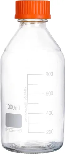 Vista 9 de Moonetto Botella de vidrio redonda de una pieza de 2 litros con tapa naranja de polipropileno GL45 (67.6 fl oz)