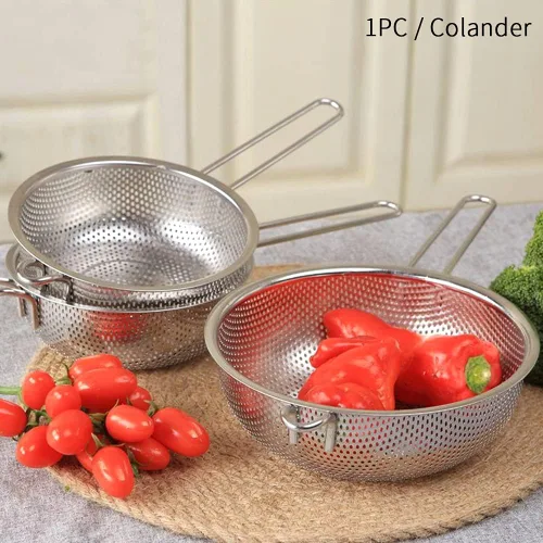 Vista 6 de Colador de acero inoxidable Colador de malla fina con mango largo, colador microperforado, colador de metal, colador de alimentos de cocina