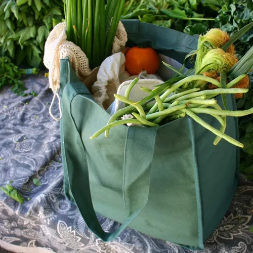 Vista 2 de Simple Ecology Bolsa de compras reutilizable de algodón orgánico; fundas para botellas, soporte inferior rígido (diseño actualizado)