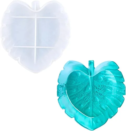 Vista 10 de Voyyphixa - Bandeja de resina para moldes de silicona con forma de hoja y resina de resina epoxi, moldes de fundición para placa de fruta de resina