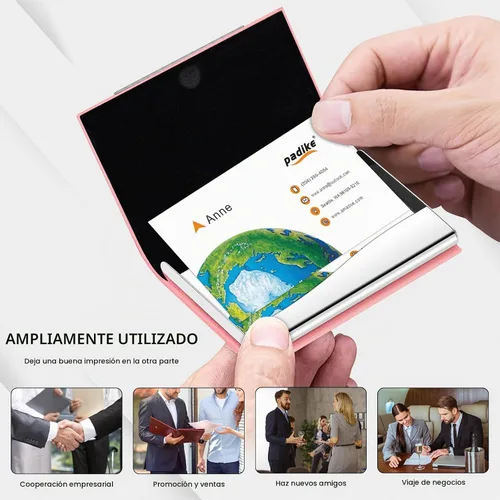 Vista 8 de Padike - Tarjetero profesional de cuero PU y acero inoxidable con múltiples ranuras, tarjetero con cartera para tarjetas de crédito, documento