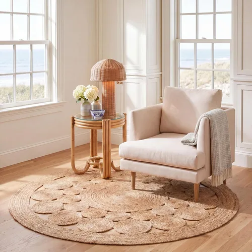 Vista 4 de SAFAVIEH Natural Fiber Round Collection NFB309A - Alfombra redonda de yute con encanto de campo bohemio hecho a mano de 3 pies