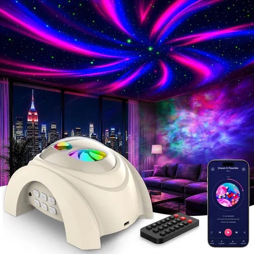 Vista 13 de Rossetta Proyector de luz nocturna con doble lente Galaxy Star Aurora para Blanco espacial