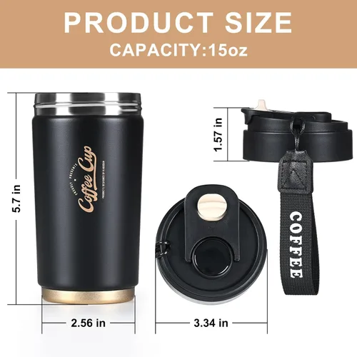 Vista 2 de FrutPunch Termo térmico de café de viaje con tapa, termo de café de acero inoxidable 316 con aislamiento al vacío de doble pared, mantiene