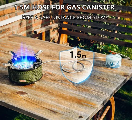 Vista 9 de Estufa de gas portátil para acampar con bolsa de almacenamiento y adaptadores de gas, estufa de propano de 5 quemadores para patio al aire libre
