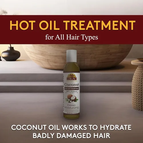 Vista 6 de OKAY Tratamiento de aceite caliente de coco Para todo tipo de cabello y texturas Profundamente penetrante 100% natural Libre de parabenos